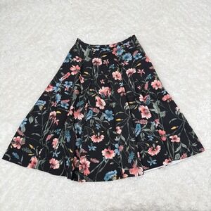 Belle Sky Women's S Floral Print Skirt A-Line Casual Spring Summer Black Garden